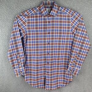 David Donahue Shirt Mens Small Blue Orange Plaid Long‎ Sleeve Button Up